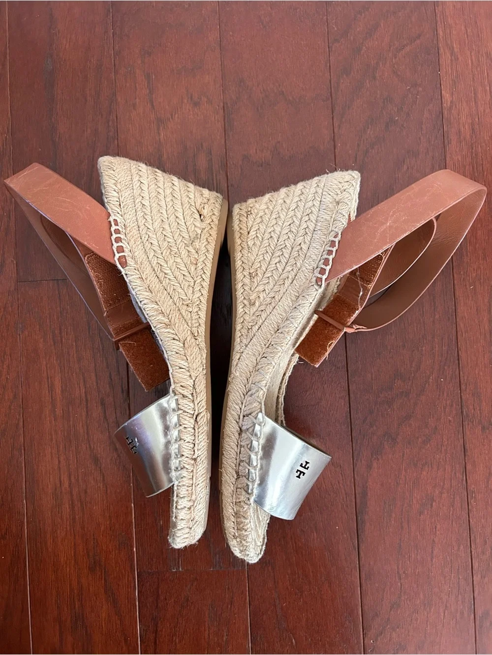 Tory Burch Bima 2 Brown and Silver pattern Espadrilles Wedge Sandals Size: 7.5 M